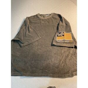 ASOS DESIGN Oversized Velour T-Shirt Top Mens L Flag Patch International 17 Grey